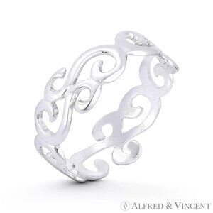 Swirl Pattern "Wind Gust" Engraved Design Ring in .925 Sterling Silver Size 8